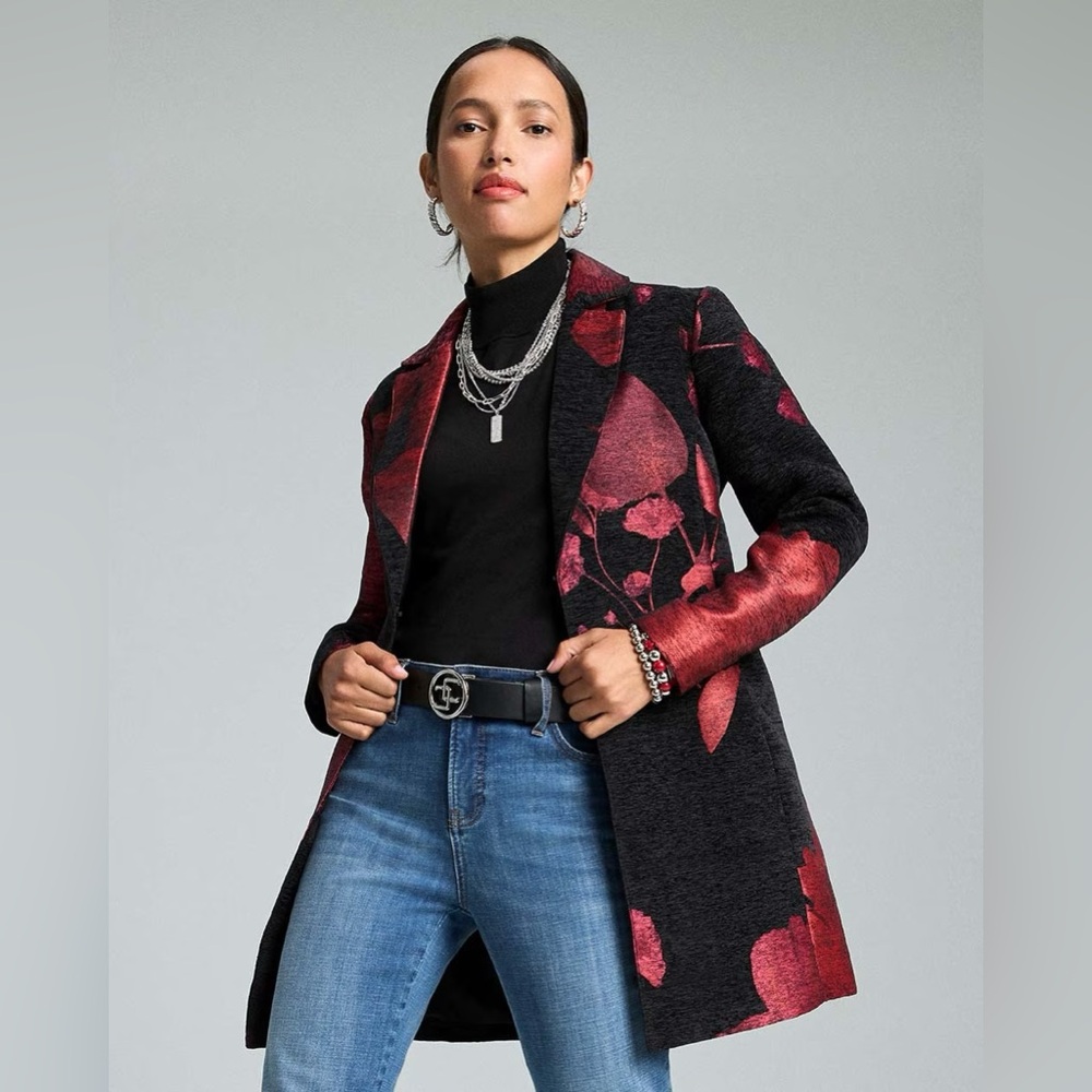 Chicos Red Floral Jacquard Jacket! Brand new.  Absolutely beautiful